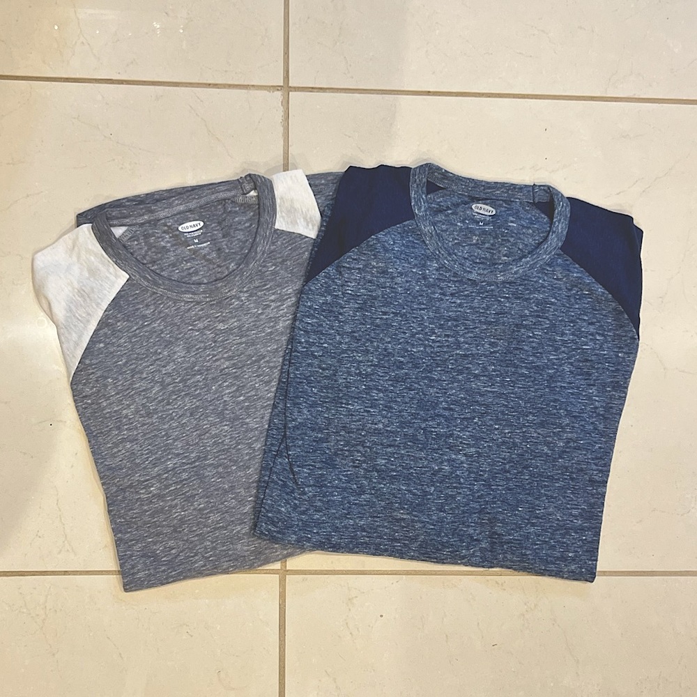 2 Old Navy 3/4 Sleeve Color Blocked Tees - Gray/White and Blue/Navy
